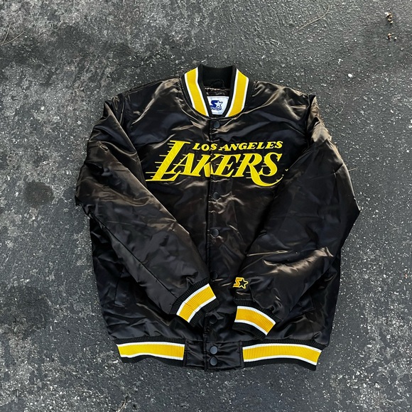 STARTER Los Angeles Lakers black satin jacket Large - Picture 2 of 6
